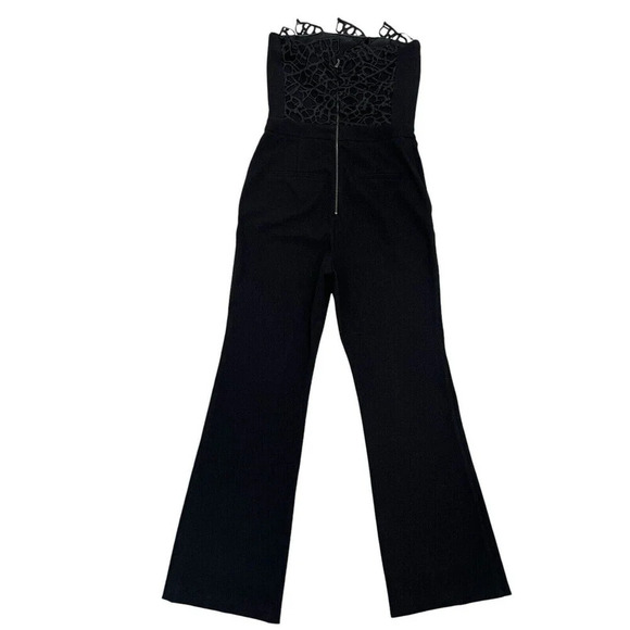 Rebecca Vallance Sophia Crepe 3D Lace Trim Strapless Jumpsuit Straight Leg Black - Picture 4 of 13